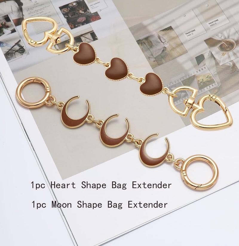 Anbys Store 2Pcs Bag Extender Chain Purse Strap Extender for Handbags Purse Extender Chain Purse Strap Replacement Accessories Bag Charms (Coffee Heart/Moon) - Image 2